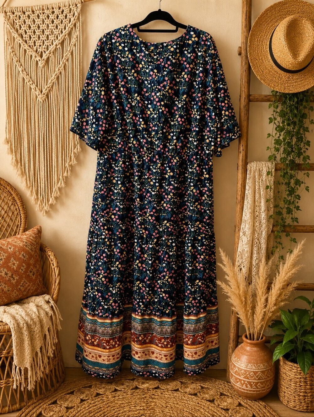 Keluummi Plus Size Boho Patchwork Floral Maxi Dress Wrap Neck US 22 - Picture 2 of 6